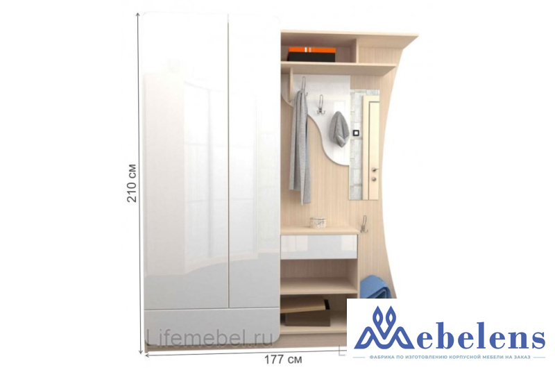 Прихожая Мебелеф – 28 шкаф слева дуб молочный / белоснежный глянец — модульная